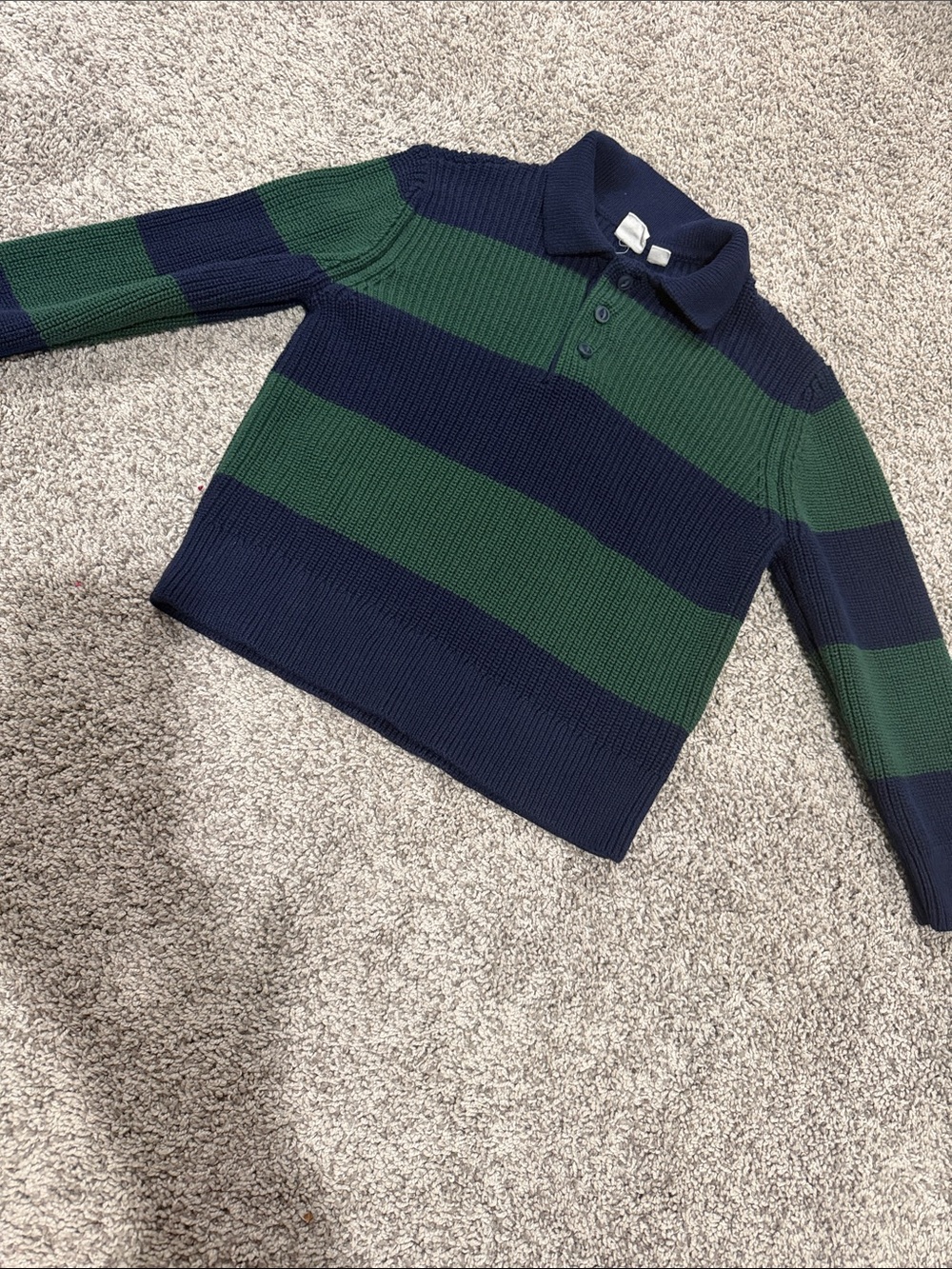GAP Navy and Green Striped Polo Sweater